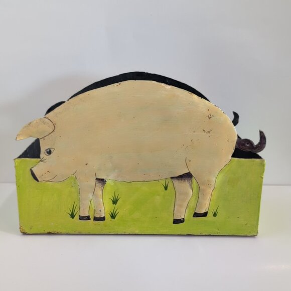 Other - Metal Pig Folk Art Rectangular Box Planter Organizer 12 Inches